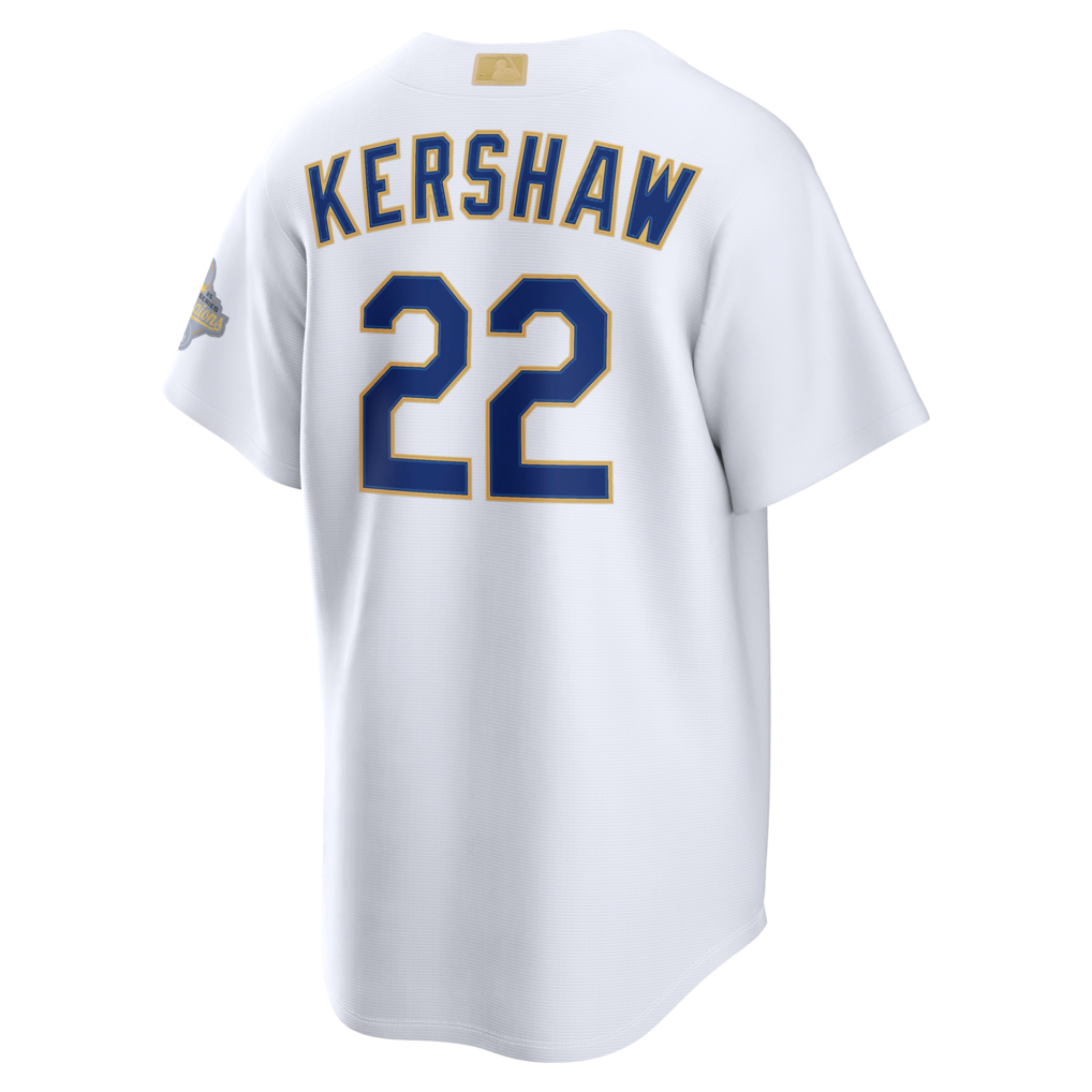 Los Angeles Dodgers Clayton Kershaw Nike White 2026 Gold Collection Stadium Jersey