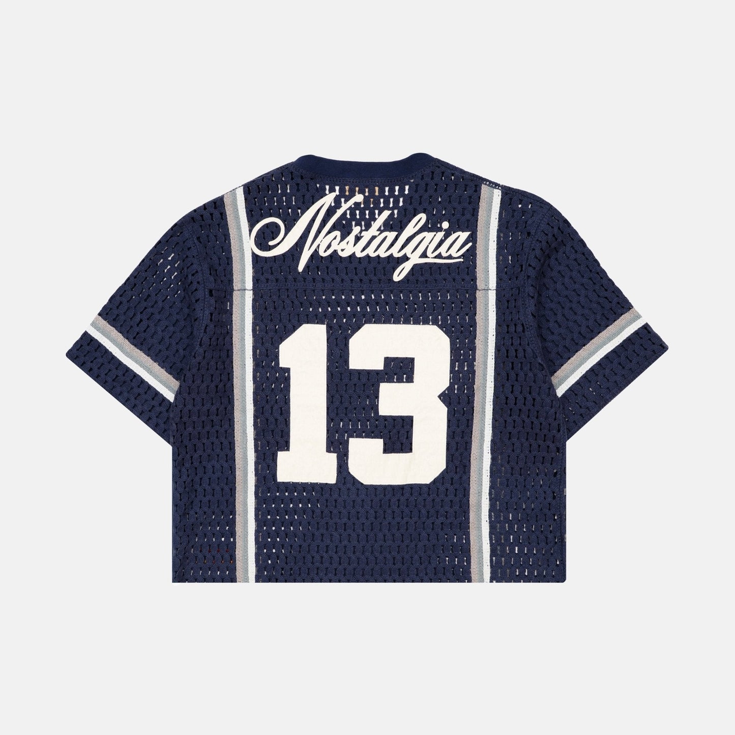 NAVY CROCHET JERSEY