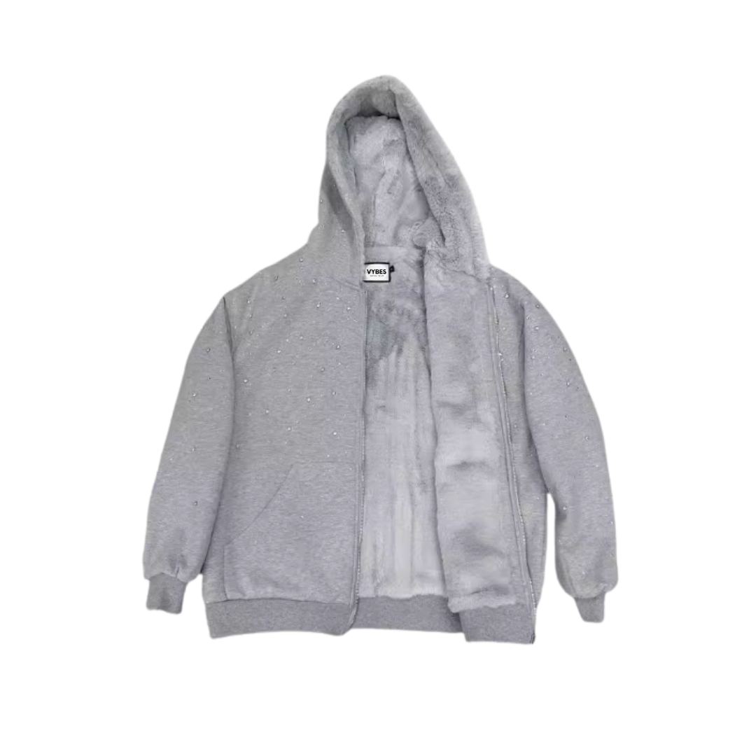 Rhinestone Galaxy Zip Up (Fur Lined)