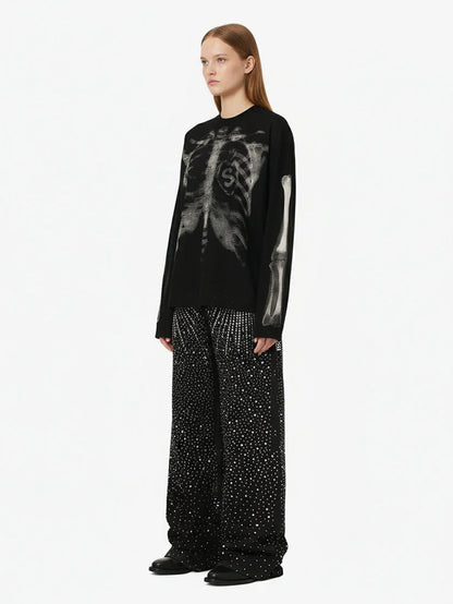 Skeleton Graphic Waffle Sweatshirt - 2495