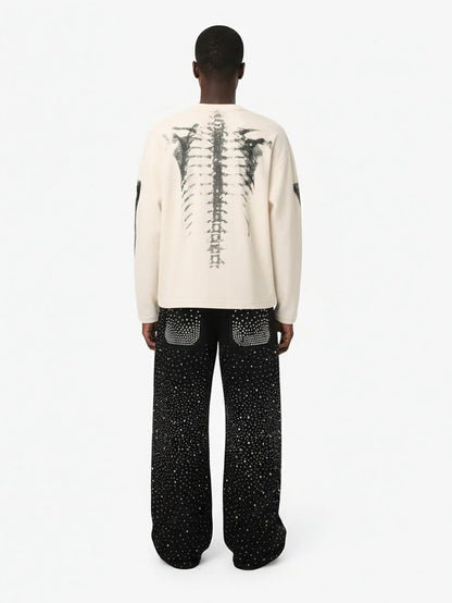 Skeleton Graphic Waffle Sweatshirt - 2495