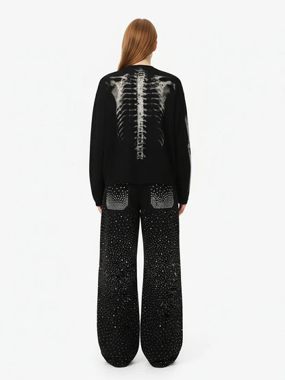 Skeleton Graphic Waffle Sweatshirt - 2495