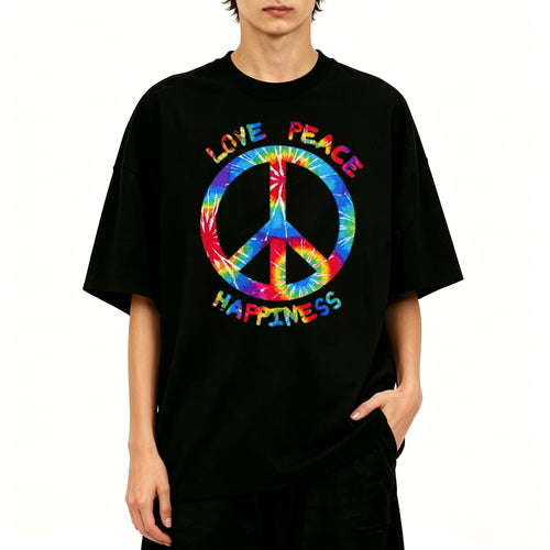 Classic Peace And Love Happiness Print Short Sleeve T-Shirt