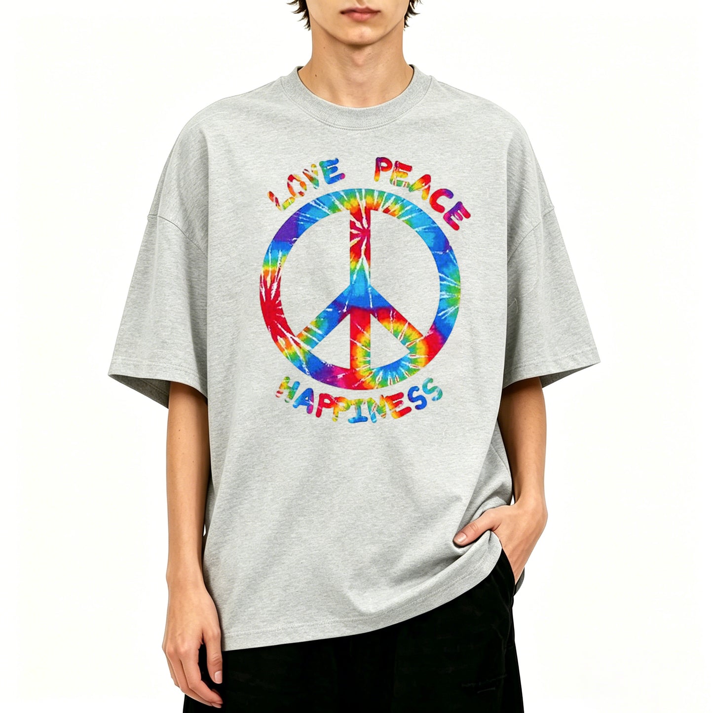 Classic Peace And Love Happiness Print Short Sleeve T-Shirt