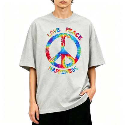 Classic Peace And Love Happiness Print Short Sleeve T-Shirt
