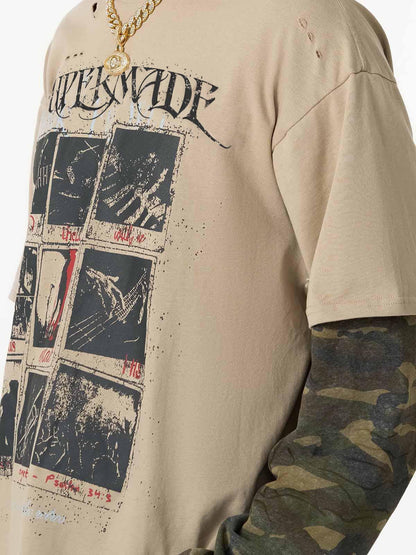 Jersey Distressed Faux Camouflage Two-Piece Graphic T-Shirt - 2420