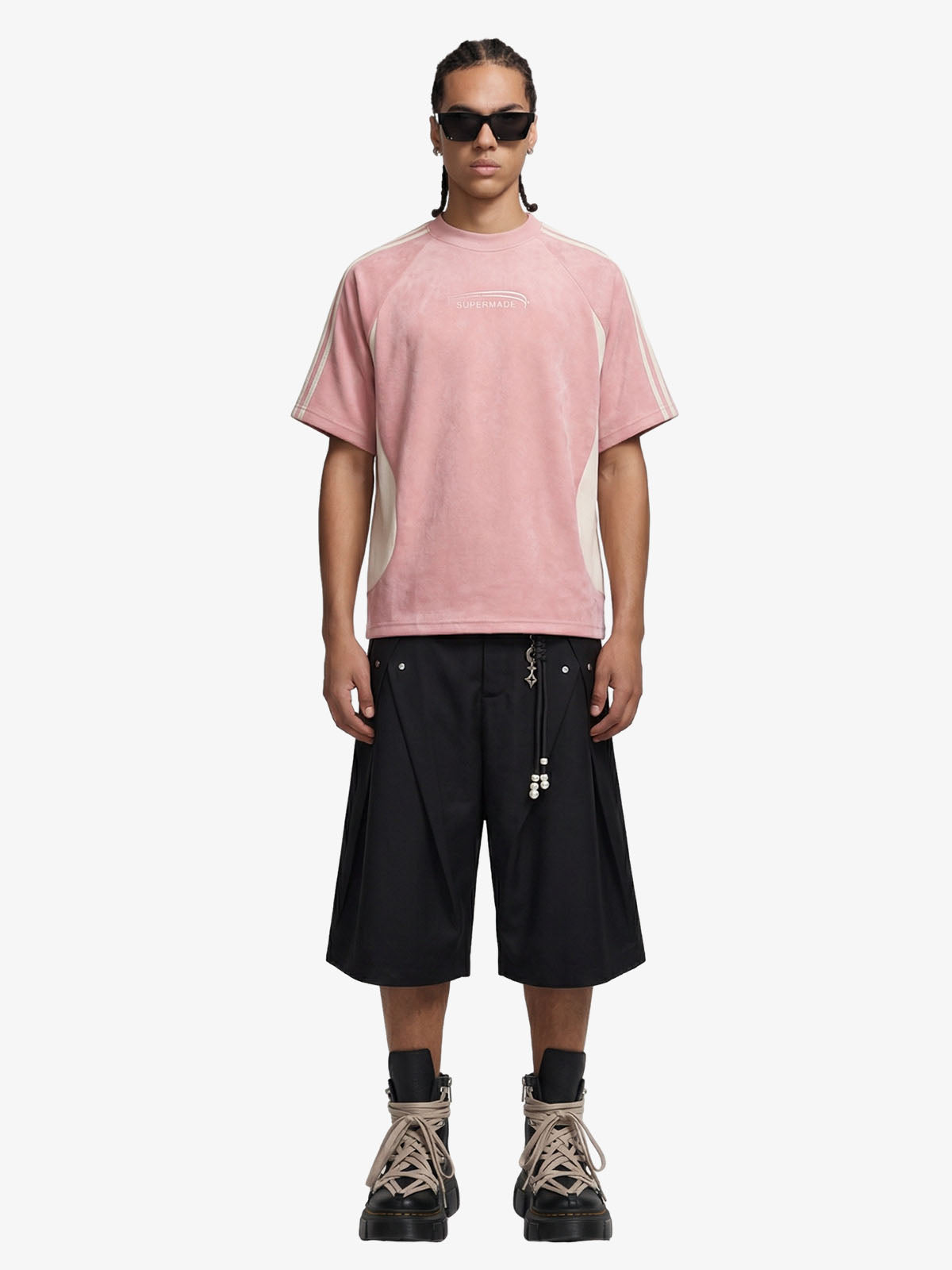 Suede Panel SUPERMADE Embroidered Short Sleeve T-Shirt - 2616