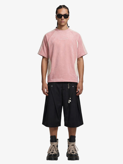 Suede Panel SUPERMADE Embroidered Short Sleeve T-Shirt - 2616