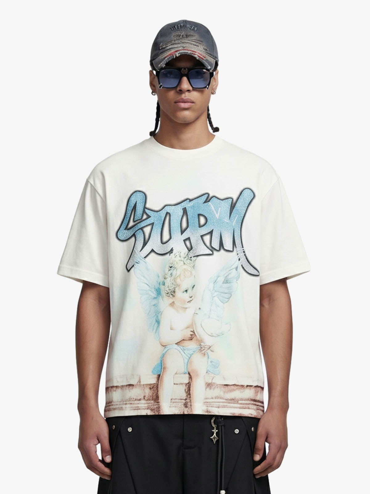 Retro Street Peace Dove Angel Rhinestone T-Shirt
