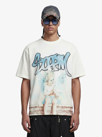 Retro Street Peace Dove Angel Rhinestone T-Shirt