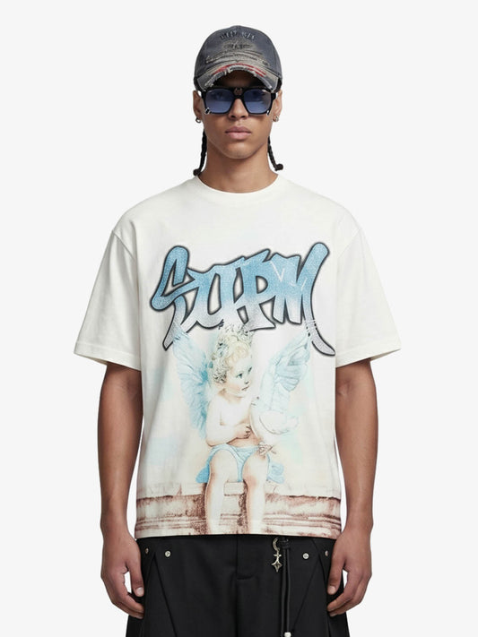 Retro Street Peace Dove Angel Rhinestone T-Shirt