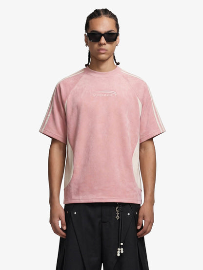Suede Panel SUPERMADE Embroidered Short Sleeve T-Shirt - 2616