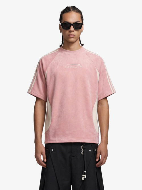 Suede Panel SUPERMADE Embroidered Short Sleeve T-Shirt - 2616