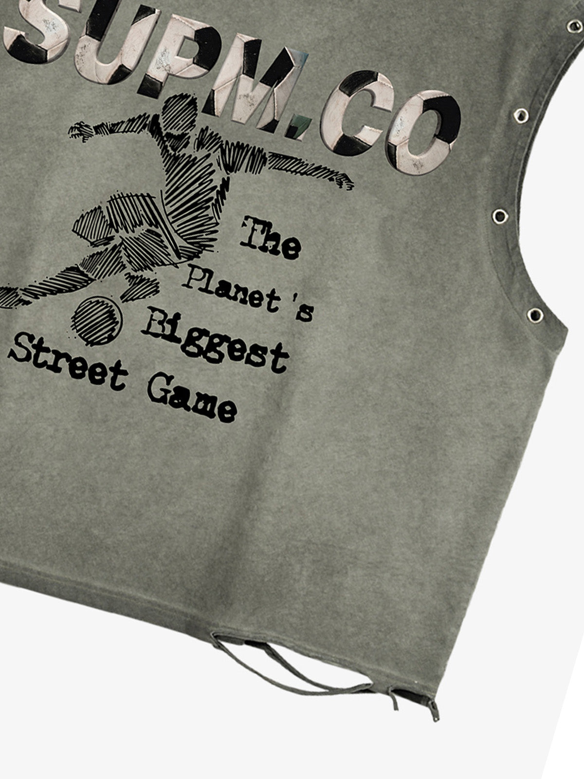 Distressed SUPM.CO Soccer Graphic Sleeveless T-Shirt
