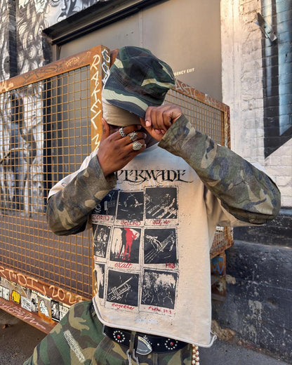 Jersey Distressed Faux Camouflage Two-Piece Graphic T-Shirt - 2420