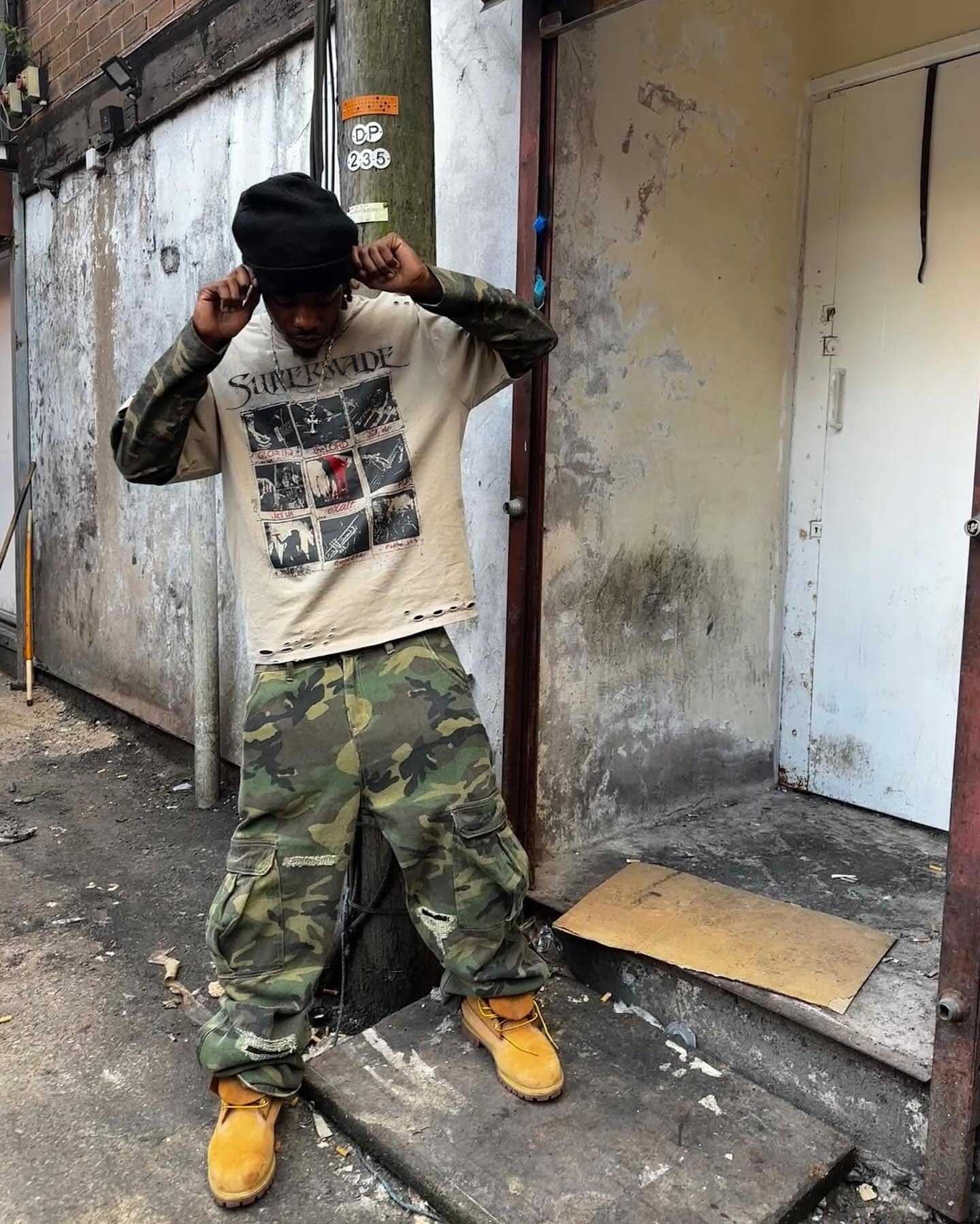 Jersey Distressed Faux Camouflage Two-Piece Graphic T-Shirt - 2420