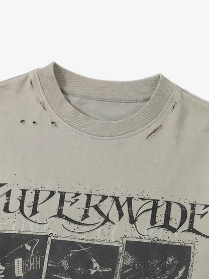 Jersey Distressed Faux Camouflage Two-Piece Graphic T-Shirt - 2420