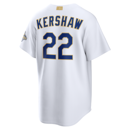 Los Angeles Dodgers Clayton Kershaw Nike White 2026 Gold Collection Stadium Jersey