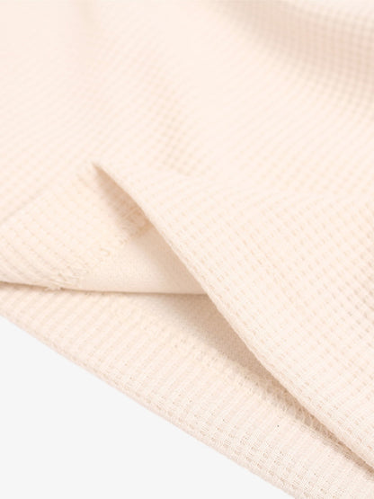 Textured Waffle SUPM Letter Graphic Long Sleeve T-Shirt - 2600