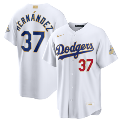 Men's Los Angeles Dodgers Teoscar Hernández Nike White 2026 Gold Collection Stadium Jersey
