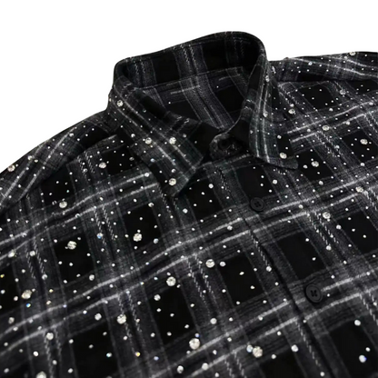 Rhinestone Plaid Long Sleeve Shirt Jacket