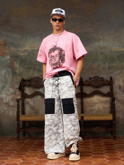 Street Retro Fun Portrait Print T-shirt - 2598
