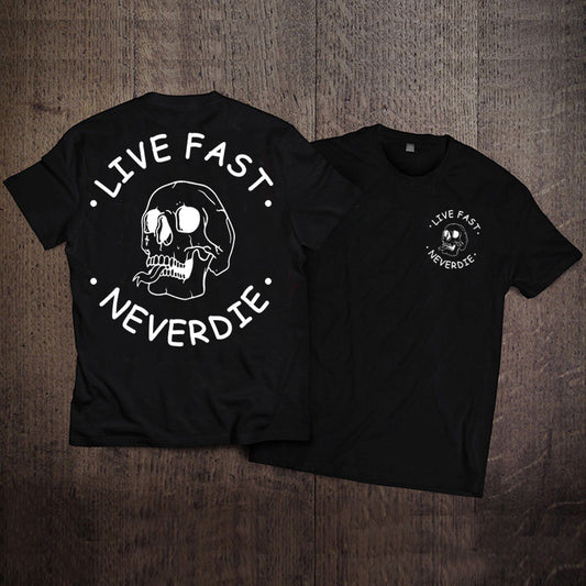 "Live Fast, Never Die" Skull Graphic Tee