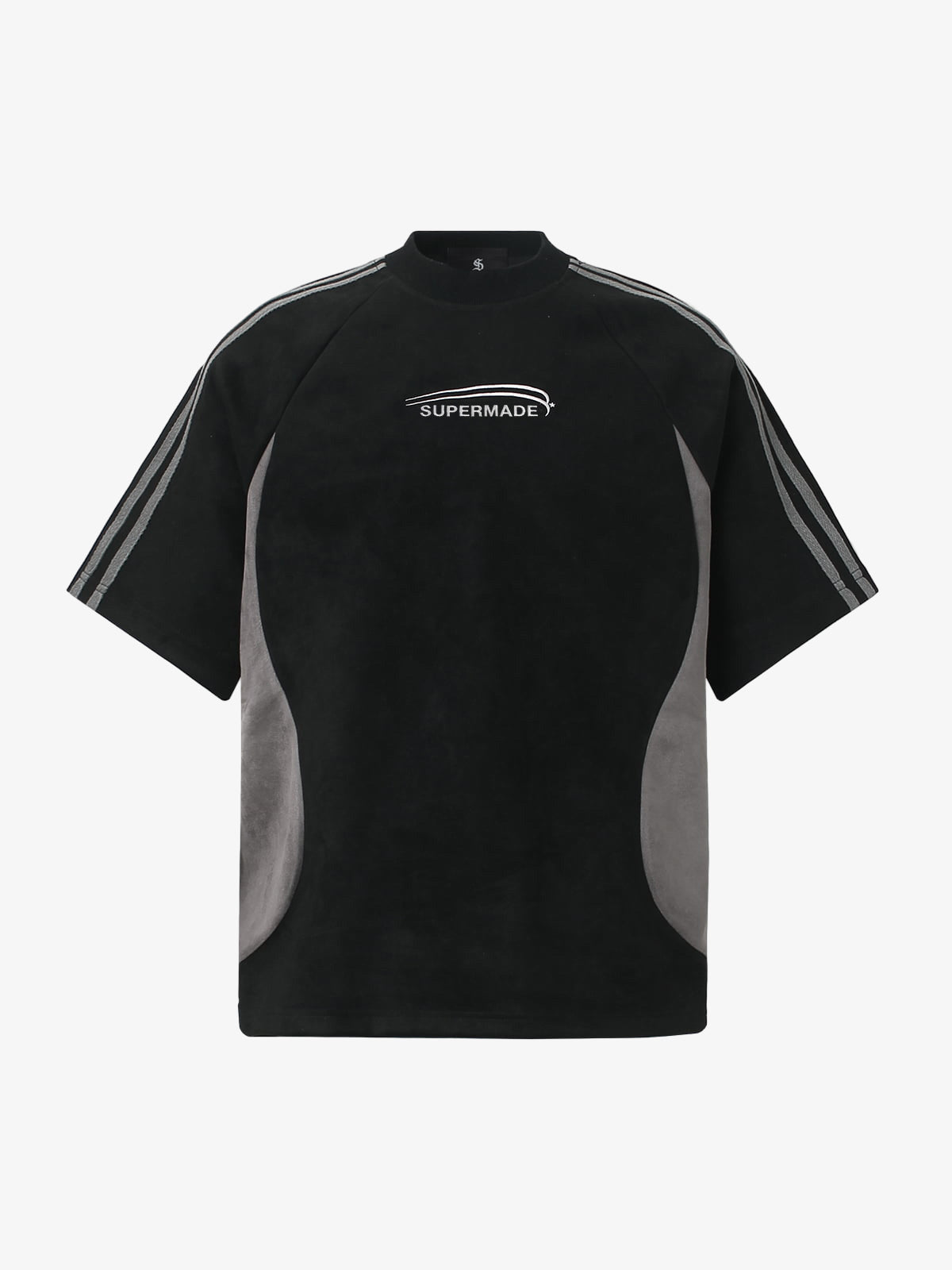 Suede Panel SUPERMADE Embroidered Short Sleeve T-Shirt - 2616