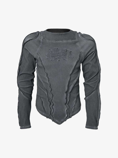 Vintage Washed Sculpted Seam Ribbed Long Sleeve T-Shirt