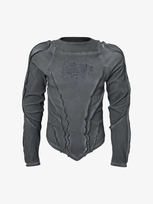 Vintage Washed Sculpted Seam Ribbed Long Sleeve T-Shirt