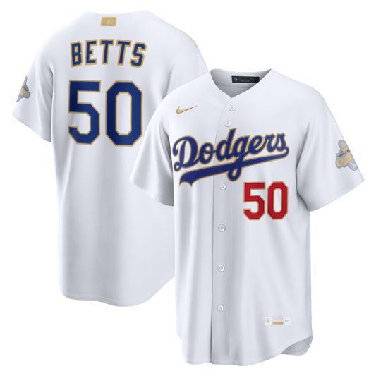 Angeles Dodgers Mookie Betts Nike White 2026 Gold Collection Stadium Jersey