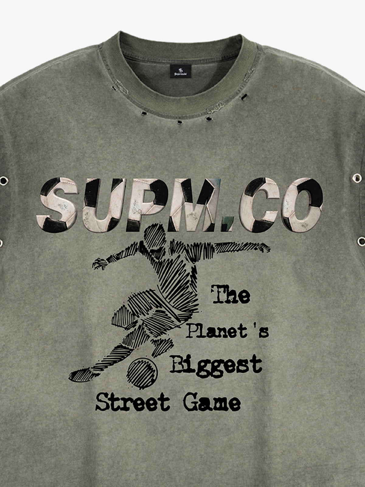 Distressed SUPM.CO Soccer Graphic Sleeveless T-Shirt