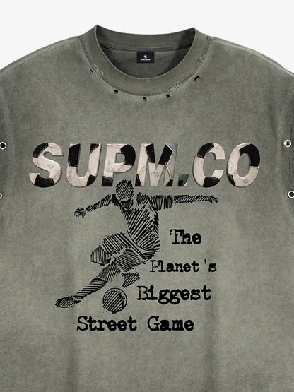 Distressed SUPM.CO Soccer Graphic Sleeveless T-Shirt