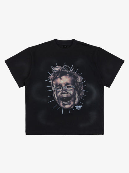 Street Retro Fun Portrait Print T-shirt - 2598