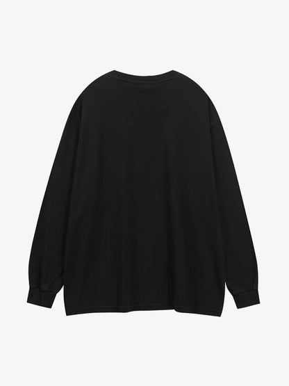 Letter Printed Washed Distressed Gradient Long Sleeve T-Shirt