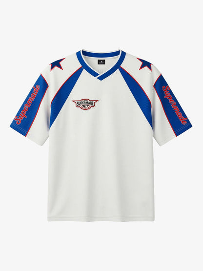 Colorblock Star Print Mesh Jersey T-Shirt