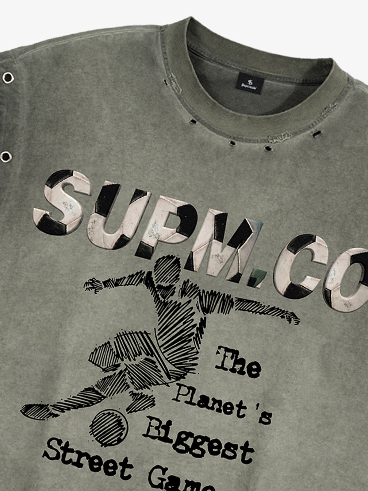 Distressed SUPM.CO Soccer Graphic Sleeveless T-Shirt