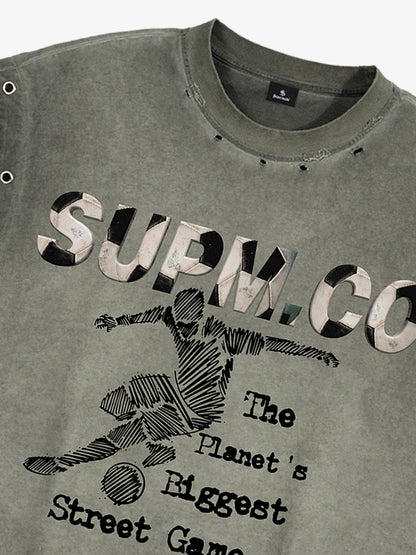 Distressed SUPM.CO Soccer Graphic Sleeveless T-Shirt