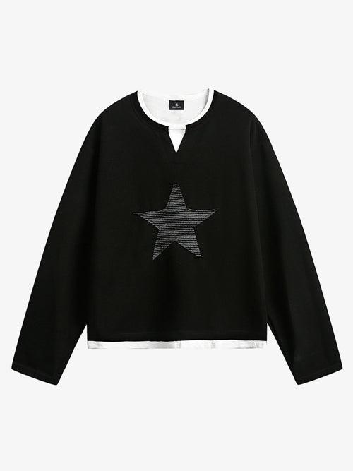 Layered Crewneck Star Print Long-Sleeve T-Shirt