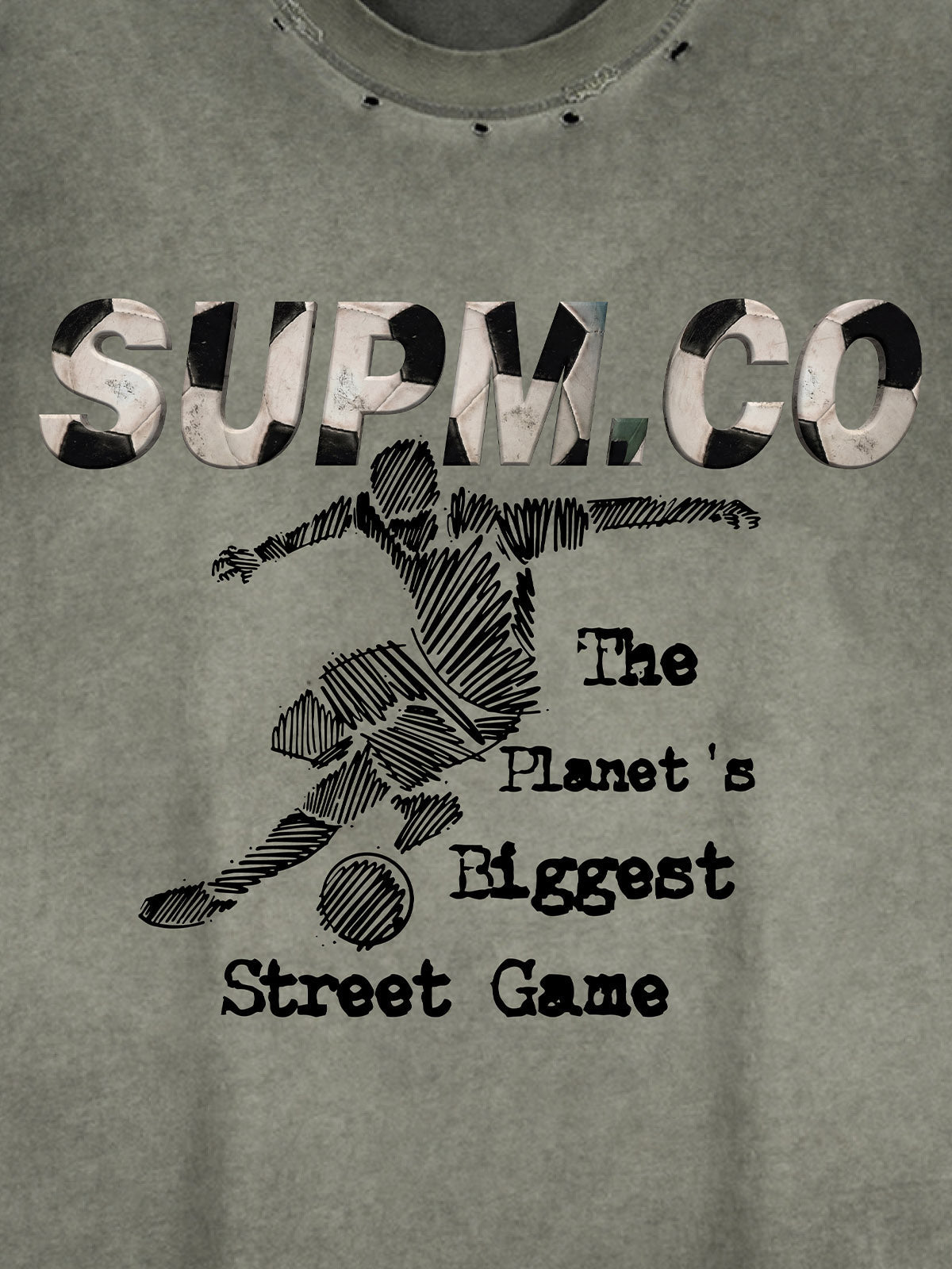 Distressed SUPM.CO Soccer Graphic Sleeveless T-Shirt