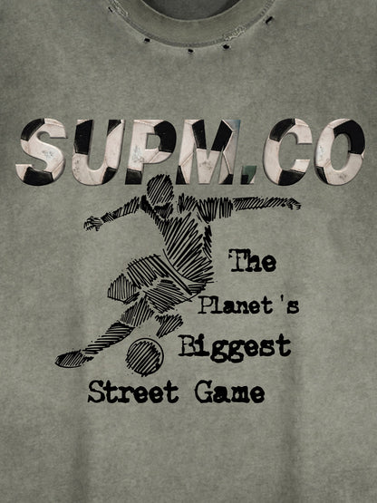 Distressed SUPM.CO Soccer Graphic Sleeveless T-Shirt