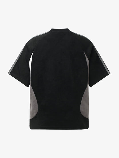Suede Panel SUPERMADE Embroidered Short Sleeve T-Shirt - 2616
