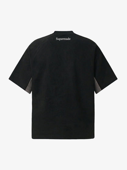 Suede Logo Embroidered Patchwork Short Sleeve T-Shirt