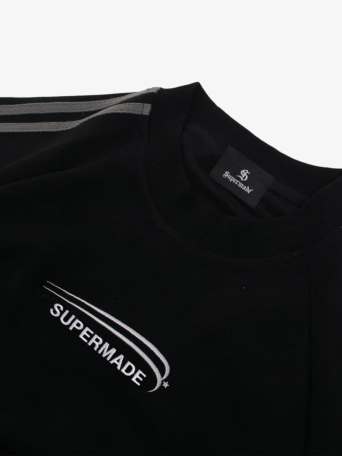 Suede Panel SUPERMADE Embroidered Short Sleeve T-Shirt - 2616