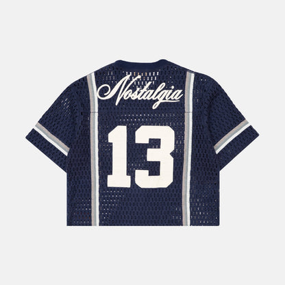NAVY CROCHET JERSEY