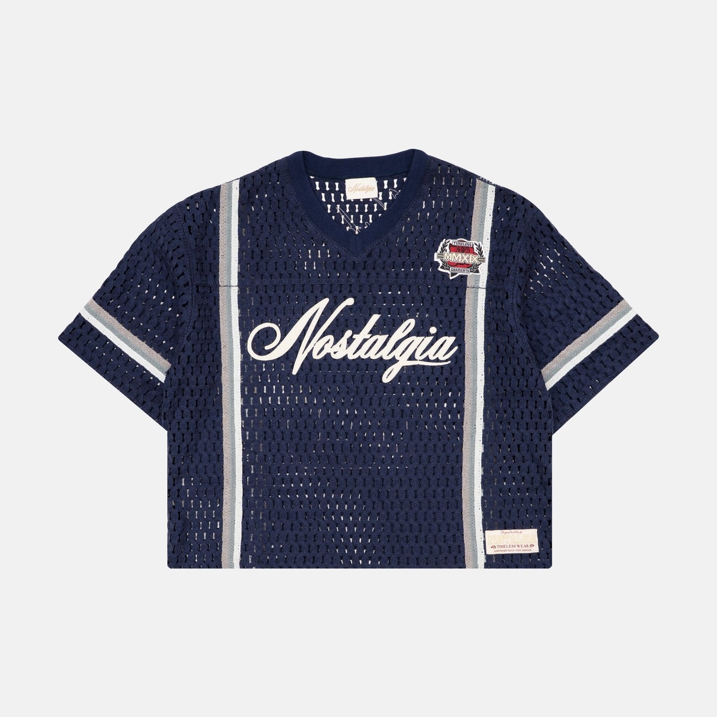 NAVY CROCHET JERSEY