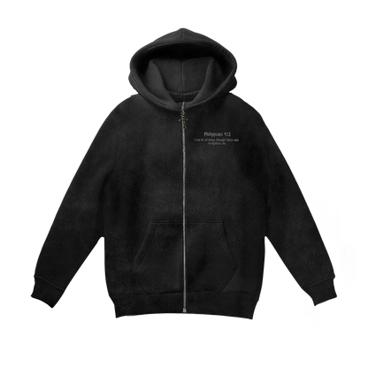 Cross 3D Embroidery Zip Up Hoodie