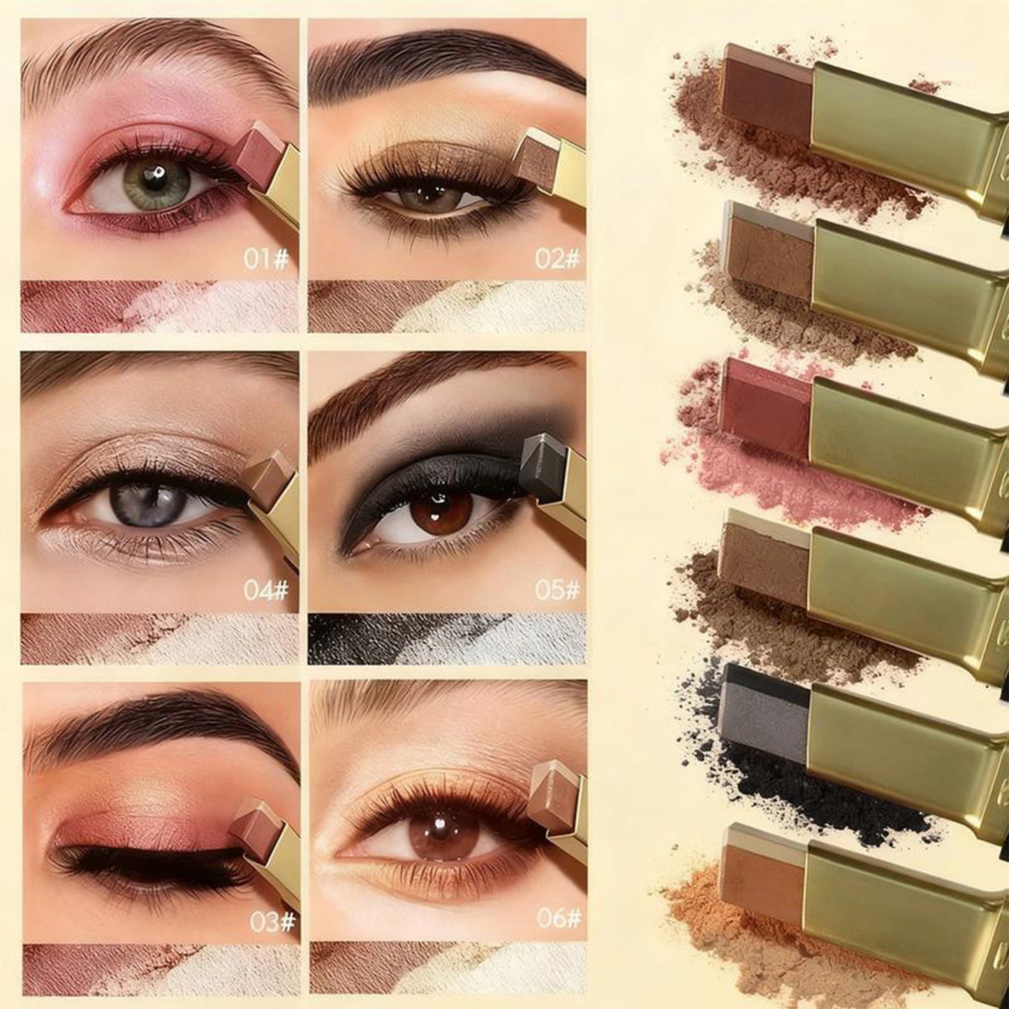BARVENA Glitter Gradient Eye shadow Stick Set – 6 Dual-Tone Cream Eye shadow Sticks