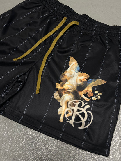 Gold Angel Mesh Shorts - Black