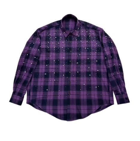 Rhinestone Plaid Long Sleeve Shirt Jacket